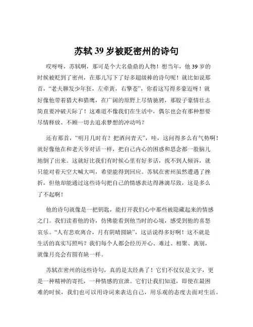 苏轼39岁被贬密州的诗句