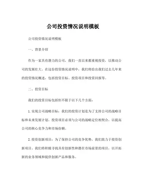 公司投资情况说明模板