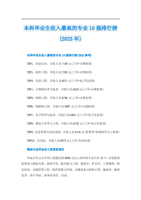 本科毕业生收入最高的专业10强排行榜(2023年)