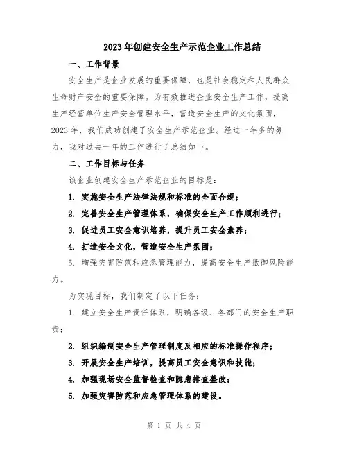 2023年创建安全生产示范企业工作总结
