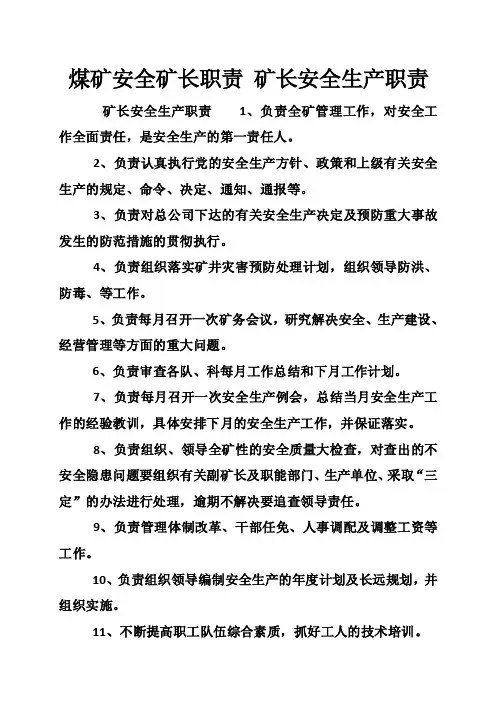 煤矿安全矿长职责矿长安全生产职责