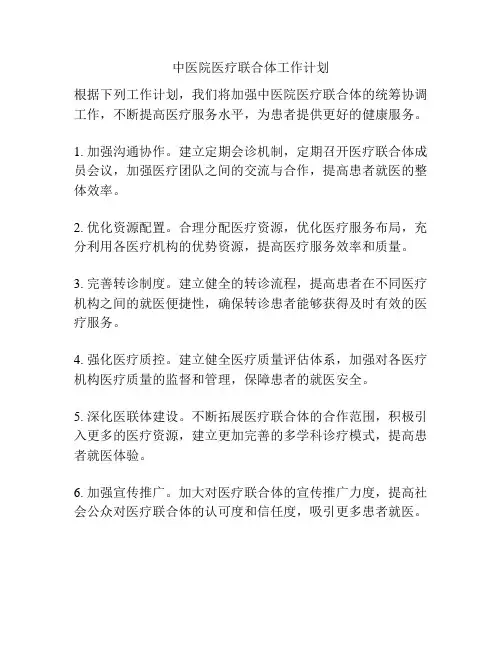 中医院医疗联合体工作计划