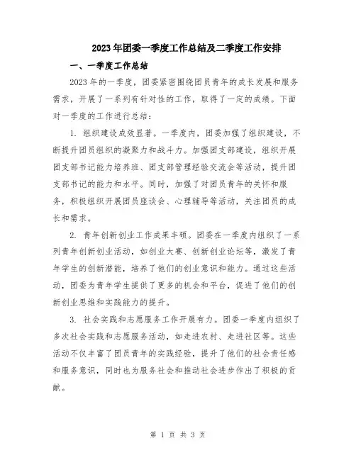 2023年团委一季度工作总结及二季度工作安排