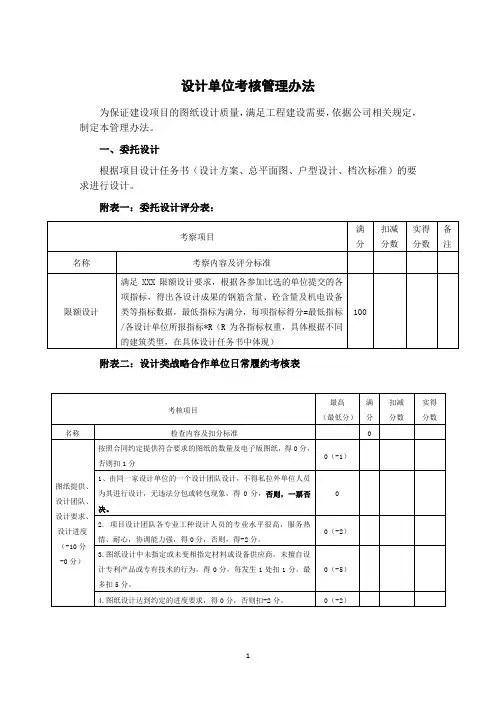 设计单位管理考核细则
