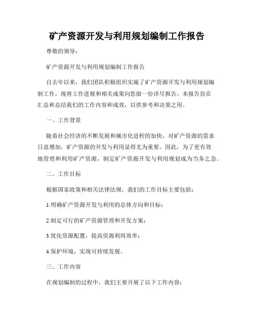 矿产资源开发与利用规划编制工作报告