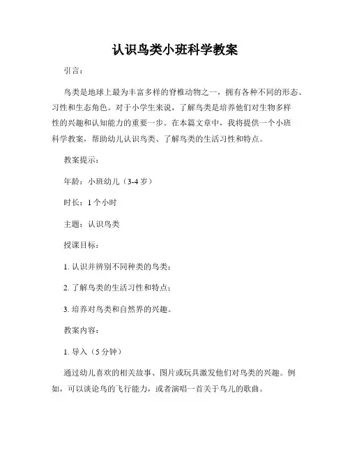 认识鸟类小班科学教案