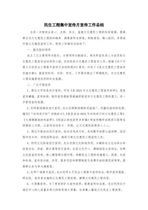 民生工程集中宣传月宣传工作总结