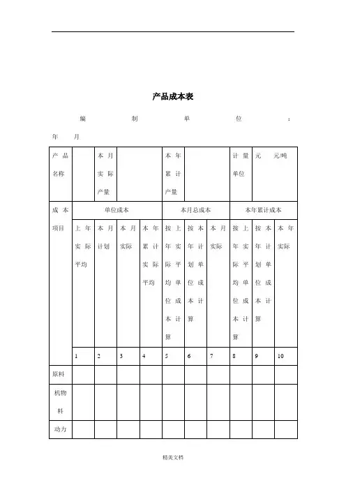 煤炭行业产品成本表