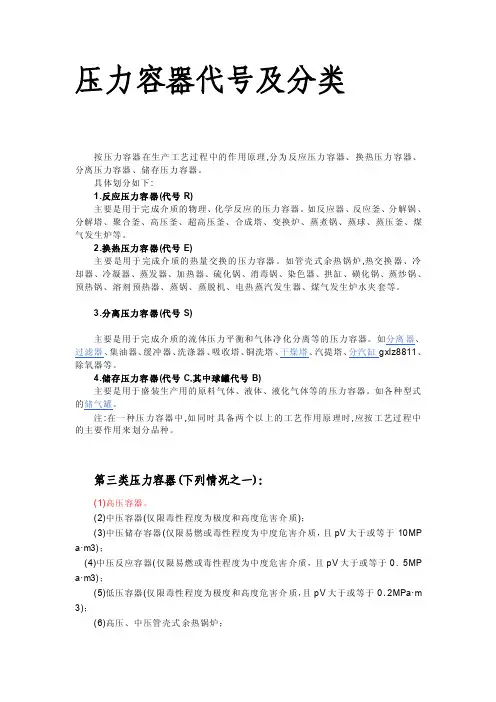 [整理版]压力容器代号及分类