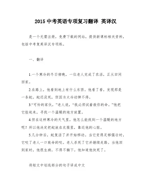 2015中考英语专项复习翻译 英译汉