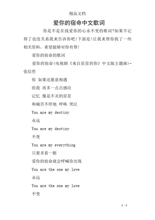 爱你的宿命中文歌词