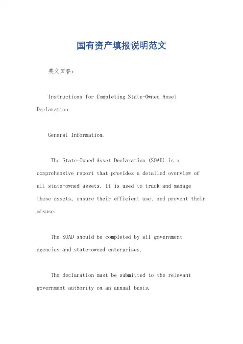 国有资产填报说明范文
