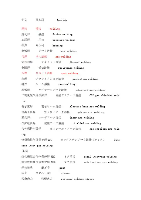 焊接用语