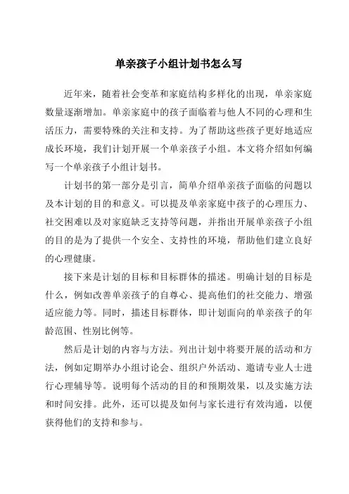 单亲孩子小组计划书怎么写