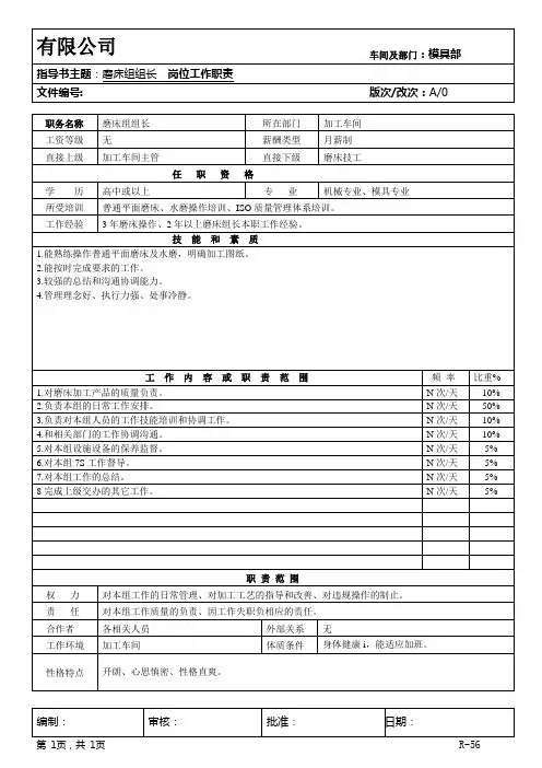 磨床组长岗位职责