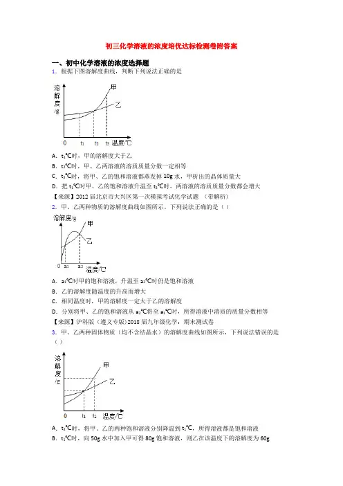 初三化学溶液的浓度培优达标检测卷附答案