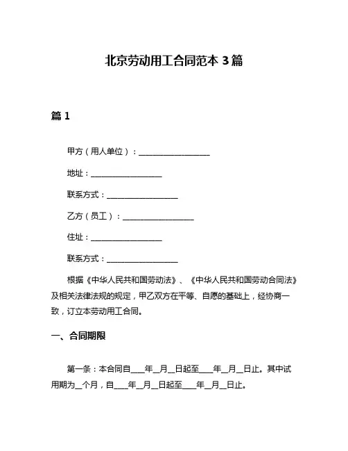 北京劳动用工合同范本3篇