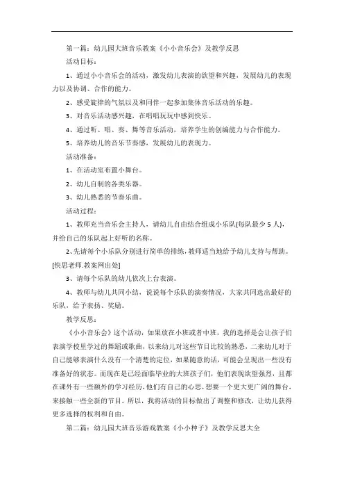 幼儿园大班音乐教案《小小音乐会》及教学反思范文大全