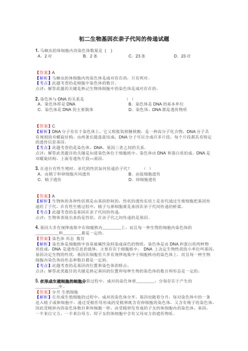 初二生物基因在亲子代间的传递试题