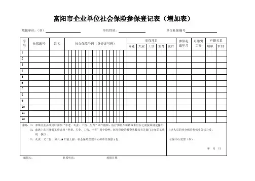 富阳市企业单位社会保险参保登记表(增加表)