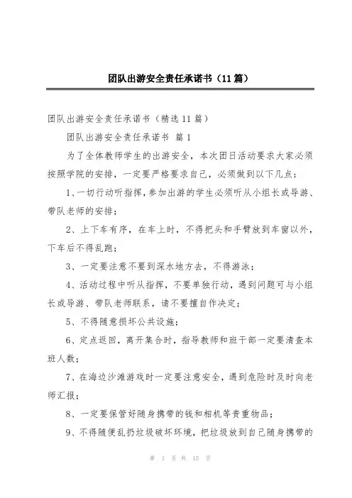 团队出游安全责任承诺书(11篇)