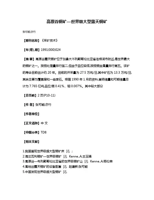 高原谷铜矿—世界级大型露天铜矿