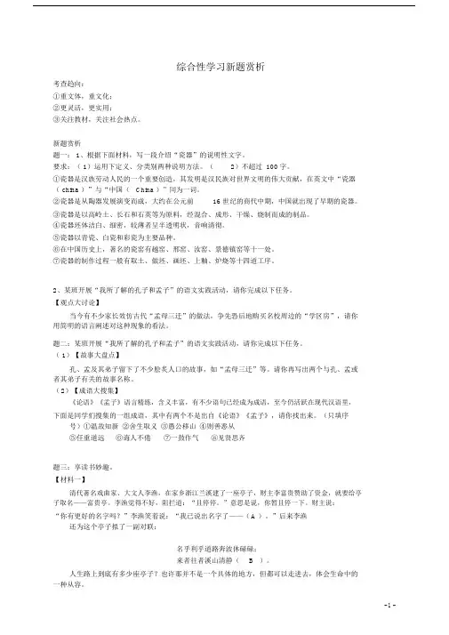 初中中考语文专题总结复习综合性学习新题赏析.doc