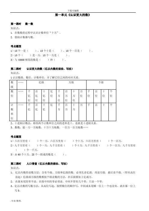 北师大版四年级(上册)数学知识点总结