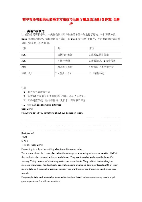 初中英语书面表达的基本方法技巧及练习题及练习题(含答案)含解析
