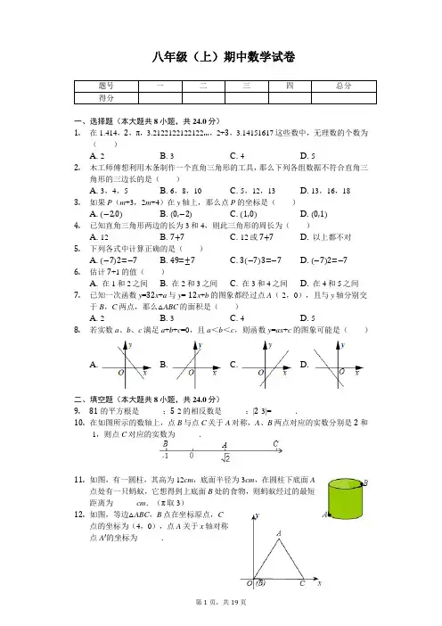 山东省青岛市 八年级(上)期中数学试卷 