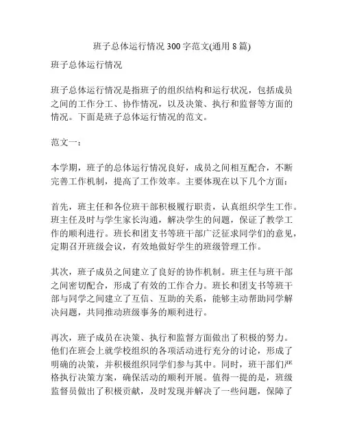 班子总体运行情况300字范文(通用8篇)