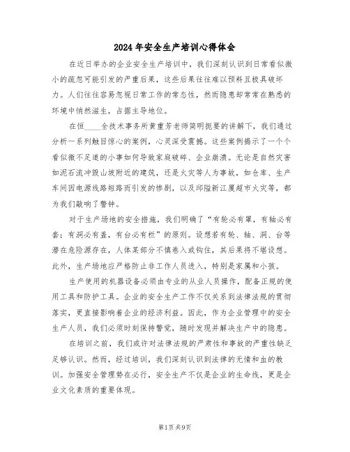 2024年安全生产培训心得体会（五篇）