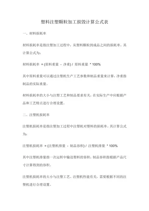 塑料注塑颗粒加工损毁计算公式表