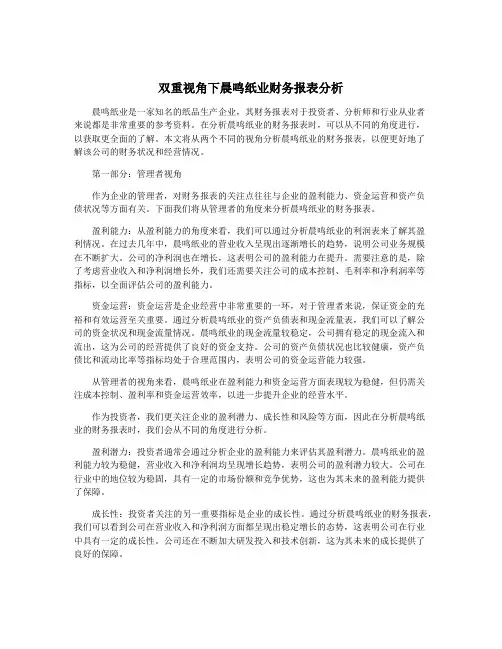 双重视角下晨鸣纸业财务报表分析