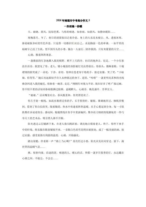 2016年南通市中考高分作文3