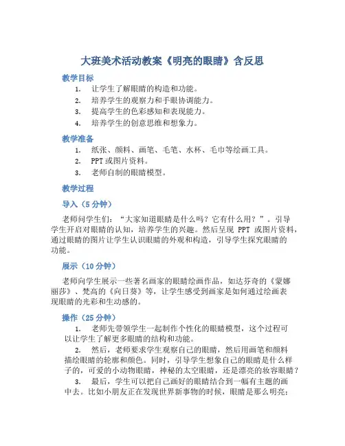 大班美术活动教案《明亮的眼睛》含反思
