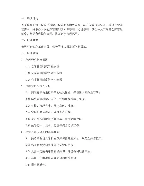 仓库管理制度知识培训