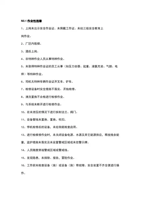 安全培训资料之150种违章行为