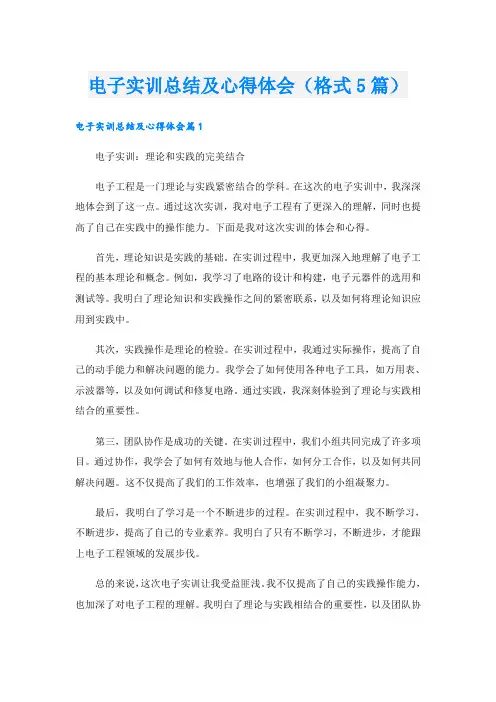 电子实训总结及心得体会(格式5篇)