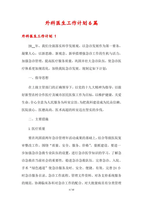 外科医生工作计划6篇