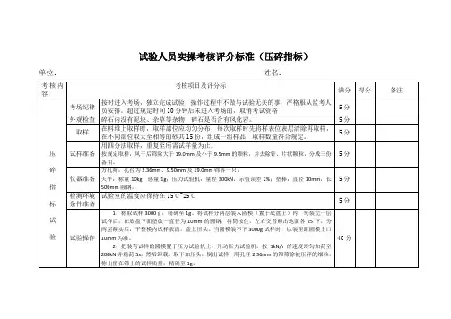 试验人员技能考核评分标准