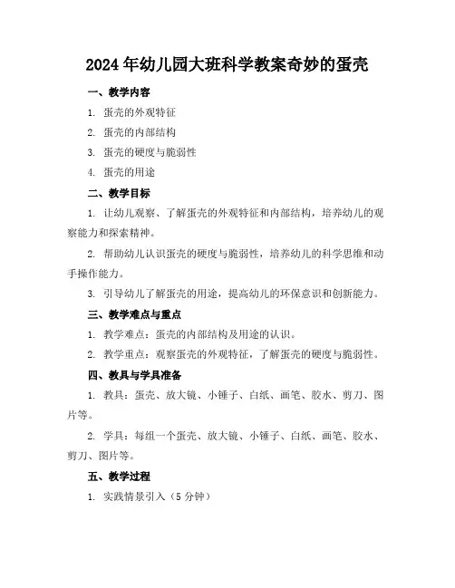 2024年幼儿园大班科学教案奇妙的蛋壳
