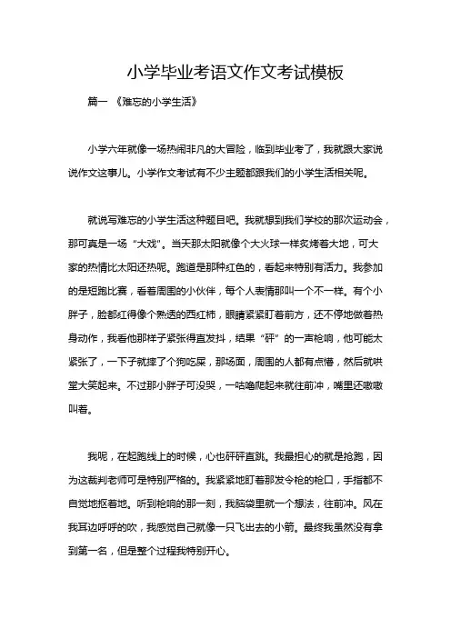 小学毕业考语文作文考试模板