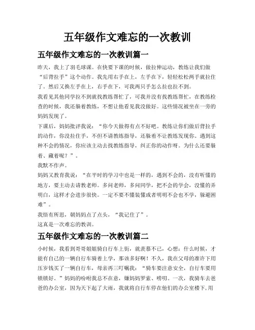 五年级作文难忘的一次教训