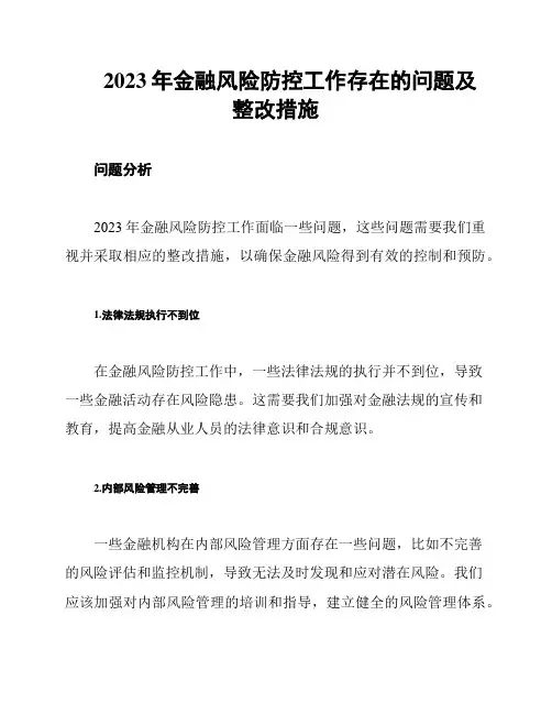 2023年金融风险防控工作存在的问题及整改措施