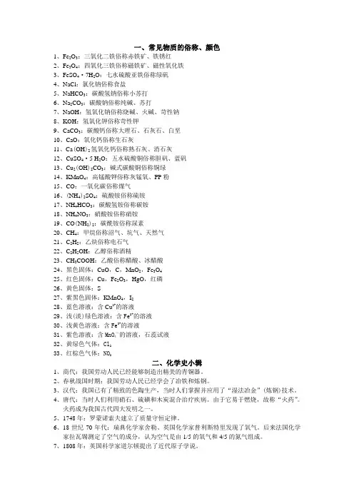 常见物质的俗称、颜色