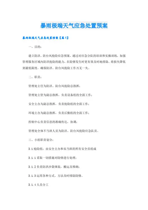 暴雨极端天气应急处置预案