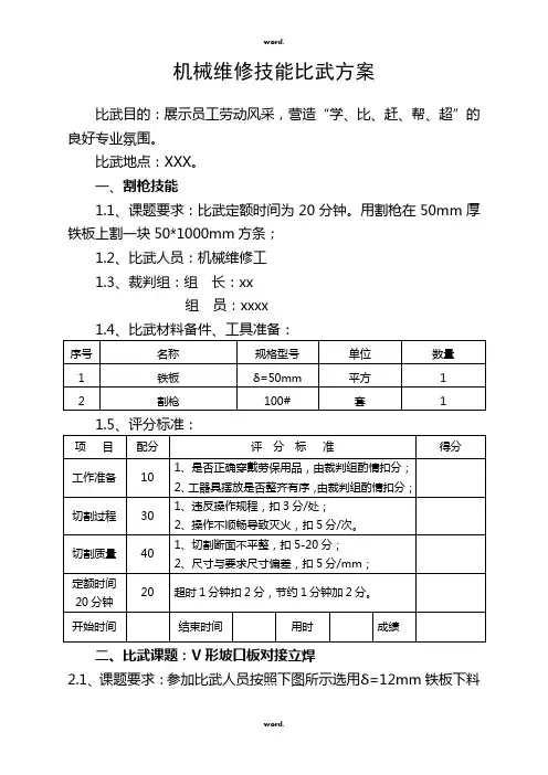 机械维修技能比武方案(优.选)