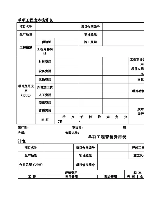 工程项目成本核算表格