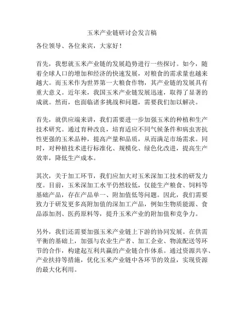 玉米产业链研讨会发言稿